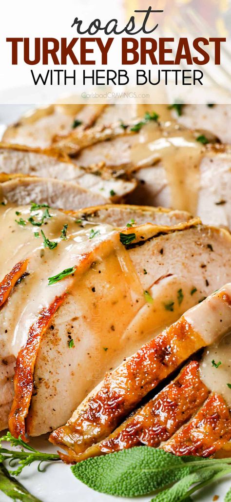 Reheating Turkey Breast In Oven, Tender Turkey Recipes, Bone In Turkey Breast In Electric Roaster, Herbed Butter Turkey, Turkey Breast With Ribs Recipe, Herbed Turkey Breast, Roasted Bone In Turkey Breast, Baked Turkey Breast Bone In, Crispy Turkey Thanksgiving