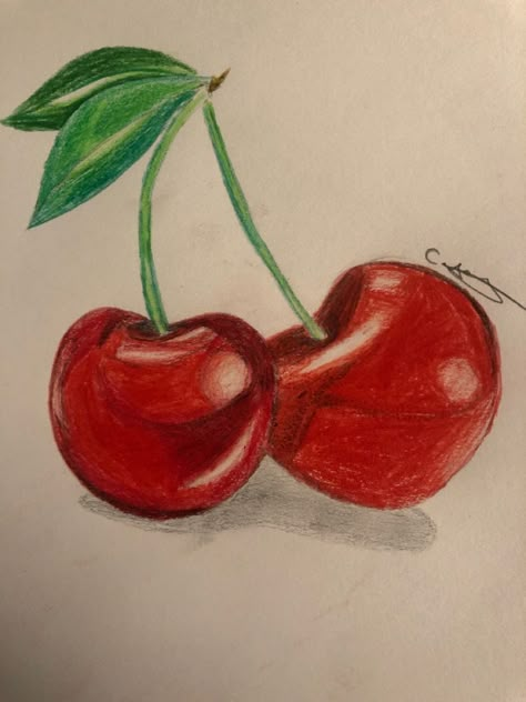 Draw With Colored Pencils Easy, Cool Colored Pencil Drawings Easy, Drawing Ideas Easy Realistic, Easy Realistic Drawings Color, Fruits Drawing Realistic, Realistic Paintings Easy, Cherry Fruit Drawing, Realistic Easy Drawings, Realistic Fruit Drawing Colored Pencils