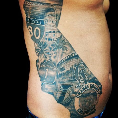 California State Tattoos, California Tattoos, Cali Tattoo, State Tattoos, Florida Tattoos, Bear Ideas, California Tattoo, Mexican Art Tattoos, La Tattoo