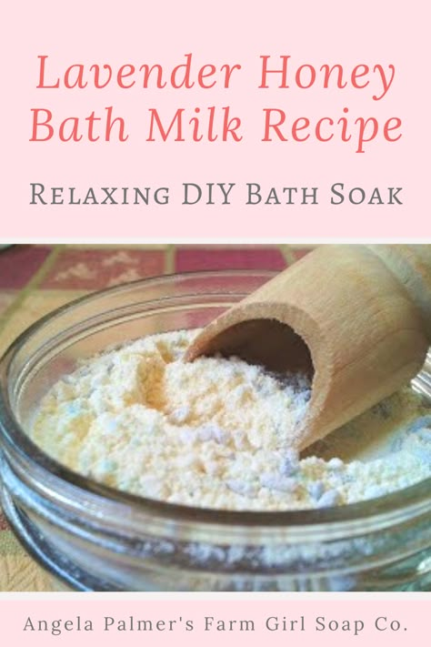 DIY Milk Bath Recipe: Homemade Lavender Honey Bath Milk Bath Milk Recipe, Honey Bath Soak, Diy Bath Soak Recipes, Lavender Milk Bath, Honey And Lavender, Diy Bath Soak, Milk Bath Recipe, Lavender Milk, Bath Soak Recipe