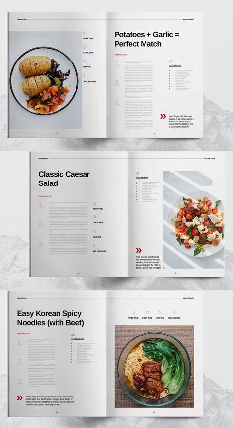 Cookbook & Recipe Book Template InDesign INDD & IDML. 24 pages layout. Cookbook Contents Page, Recipe Layout Templates, Cookbook Cover Design Ideas, Cooking Book Layout, Recipe Page Layout, Cook Book Layouts, Cookbook Typography, Recipe Design Layout, Food Posters Design