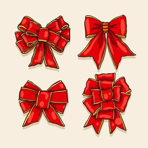 Christmas Designs Drawing, Gift Bow Drawing, Christmas Bows Drawing, Christmas Ribbon Illustration, Christmas Border Design To Draw, Christmas Decoration Drawing, Christmas Bow Illustration, Christmas Decor Drawing, Christmas Bow Drawing