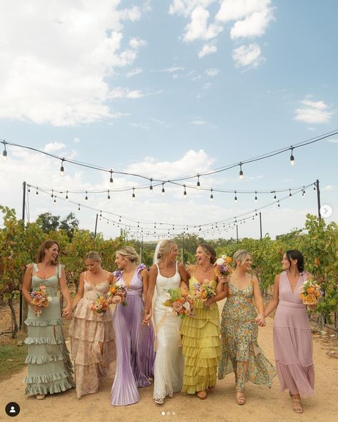 Dark Pastel Bridesmaid Dresses, Whimsical Garden Bridesmaid Dresses, Rainbow Bridesmaids Dresses, Maximalist Bridesmaid Dresses, Two Bridesmaids Only, Coordinated Bridesmaid Dresses, Pastel Rainbow Bridesmaid Dresses, Wild Flower Wedding Bridesmaid Dresses, Boho Bridesmaid Dress Mismatched