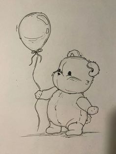 Bunny Body Drawing, Drawing Of A Teddy Bear, Stuff To Draw For Your Girlfriend, Teddy Bear Sketch Drawings, Bear Holding Balloons Drawing, Cute Meaningful Drawings, Cute Drawings Bear, My Tiny Illustrations, Cute Pen Sketches