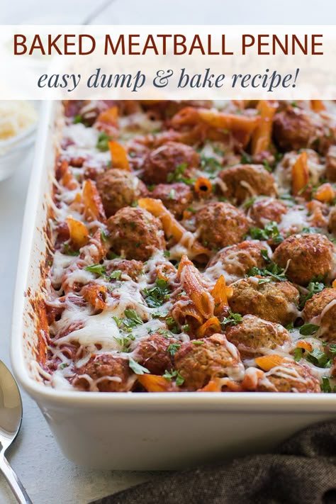 Baked Pasta Meatballs, Pasta Meatballs Bake, Oven Cooked Pasta Dishes, Baked Meatballs And Pasta, No Cook Baked Pasta, Oven Cooked Pasta, Pasta Cooked In Oven, Oven Baked Pastas, One Pan Pasta Recipes Oven