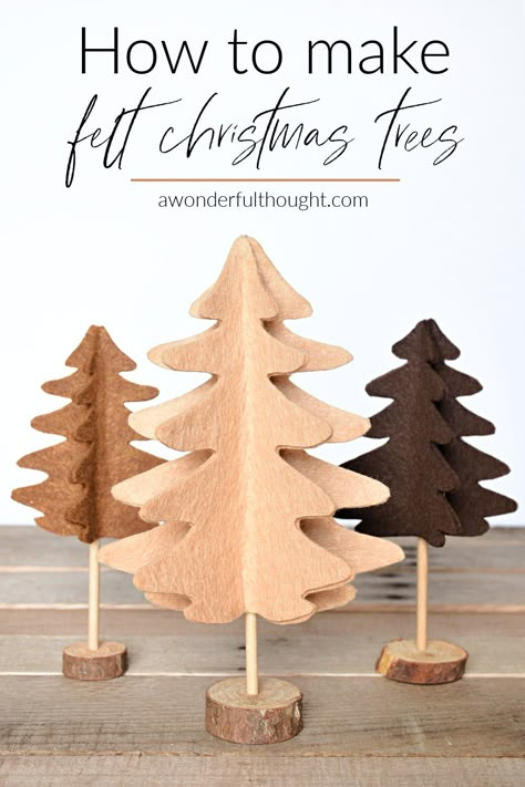 DIY Felt Christmas Trees - A Wonderful Thought Large Fabric Christmas Tree, Wool Fabric Christmas Trees, How To Make A Felt Christmas Tree, Tilda Christmas Decorations, Scandinavian Christmas Diy Felt Ornaments, Felt Christmas Tree Template, Wool Trees Christmas, Diy Decorative Christmas Trees, Felt Christmas Tree Craft