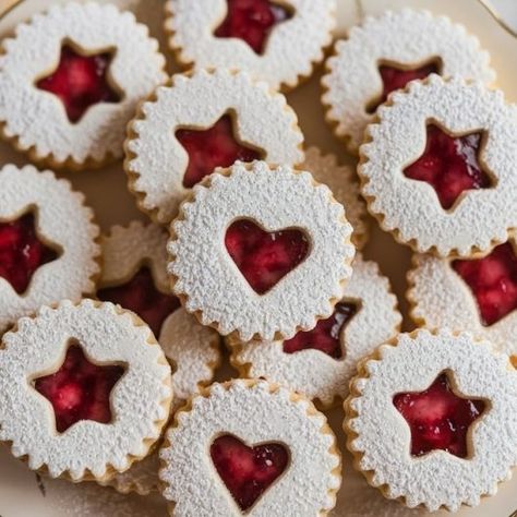 Raspberry Linzer Cookies Christmas Linzer Cookies, Raspberry Linzer Cookies Recipe, Raspberry Linzer Cookies, Linzer Cookies Recipe, Raspberry Cookies, Linzer Cookies, Christmas Baking Recipes, How To Make Sandwich, Christmas Food Desserts