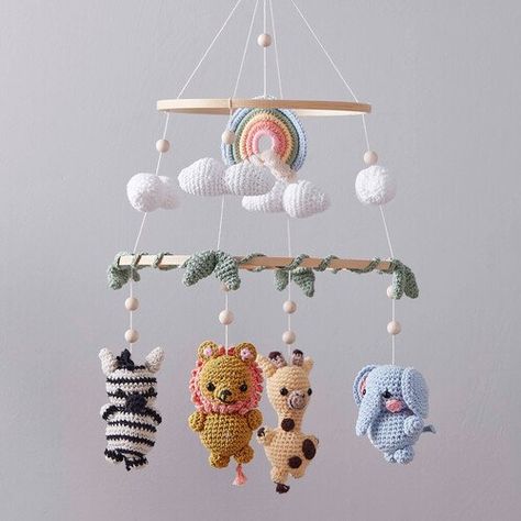 Amigurumi & Crochet Ideas | Hobbycraft Safari Mobile, Clover Pom Pom Maker, Safari Baby Mobile, Crochet Baby Mobiles, Crochet Nursery Decor, Crochet Mobile, Crochet Nursery, How To Make A Pom Pom, Diy Bebe