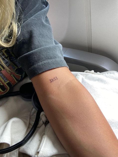 11:11 Arm Tattoo, Angel Number Arm Tattoo, Small Tattoo Arm Women, Small 11:11 Tattoo, Number Arm Tattoo, Cute Number Tattoos, 1111 Tattoo Ideas Fonts, Small Tattoos Numbers, Mini Tattoos On Arm