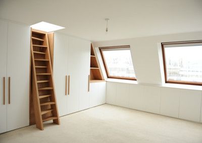 Loft Conversion Kentish Town North London NW5 Stair Idea, Attic Makeover, Contemporary Closet, Kentish Town, Loft Conversions, Loft Stairs, Attic Ideas, Loft Ladder, Attic Conversion