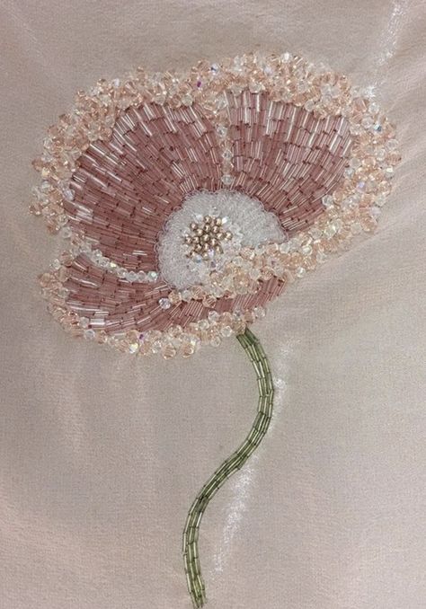 Embroidered Tablecloth Wedding, Flower Beads Embroidery, Beaded Designs On Fabric, Beaded Flower Embroidery, Beaded Embroidery Flower, Delicate Embroidery Design, Embroidered Gowns, Haute Couture Embroidery, Simple Hand Embroidery Patterns