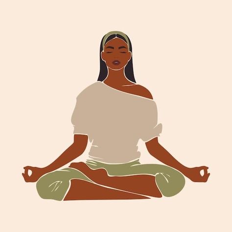 Woman Meditating Illustration, Black Yoga Teacher Aesthetic, Meditation Aesthetic Black Women, Vision Board Ideas Black Woman, Yoga Black Women, Yoga Illustration Art, Black Woman Meditating, Black Skin Girl, Meditation Illustration