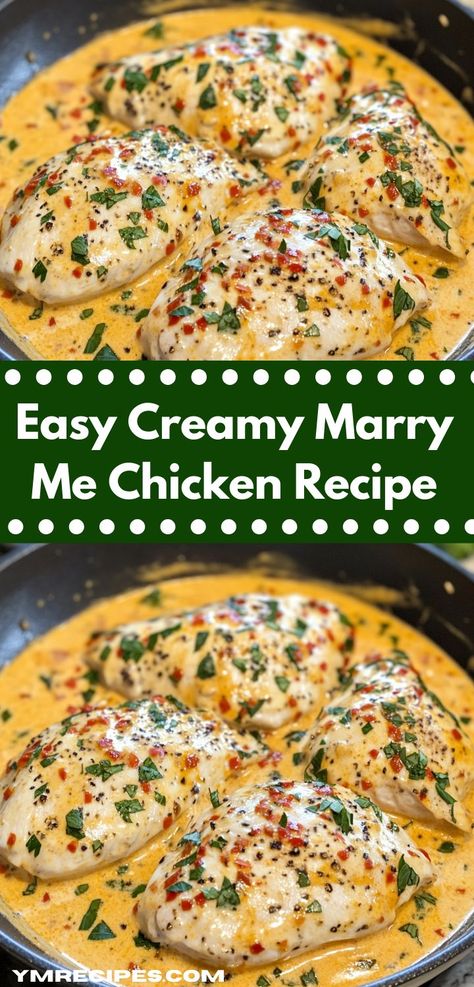 This Easy Creamy Marry Me Chicken Recipe features tender chicken breasts cooked in a rich, creamy sauce with sun-dried tomatoes and herbs. It's a comforting dish perfect for any weeknight dinner. Marry Me Sauce, Marry Me Chicken Recipe Easy, Mary Me Chicken Recipe Oven, Chicken Breast Tender Recipes, Marry Me Food, Chicken Breast Crockpot Recipes Easy, Merry Me Chicken Recipe, Tender Chicken Breast Recipes, Easy Marry Me Chicken