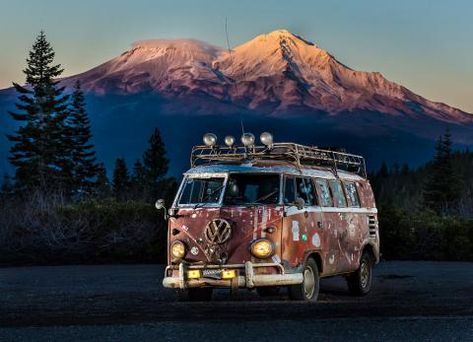 VW Bus: Bulli Love | geo Justin Campbell, Vw California Beach, Vw Bus T1, Hippie Bus, Vintage Vw Bus, Mount Shasta, Campervan Life, Sunset Images, Combi Vw