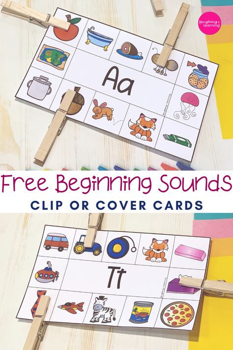 Phonemic awareness is so important for early reading success! Give your learner lots of practice with these free printable beginning sounds clip or cover cards! #printableactivities #preschoolactivities #literacyactivities #alphabet #printableliteracyactivities #kindergartenactivities #kindergartenliteracyactivities #kindergartenliteracy #education #phoncsactivites #beginningsoundsprintablegame #beginningsoundsactivties #beginningsoundsactivitieskindergarten #printablebooks Letter Sound Activities Free, Letter Recognition And Sounds Activities, Say It Move It Phonemic Awareness, Sound Partners Intervention, Laminated Kindergarten Activities, Letter Sounds Activities Preschool, Sound Sorting Activities, Phonological Awareness Activities Kindergarten, Free Phonemic Awareness Printables