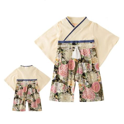 Japanese Baby Clothes, Kids Kimono, Japanese Baby, Baby Kimono, Long Pants Outfit, Japanese Home, Japan Kimono, Baby Costume, Floral Print Kimono