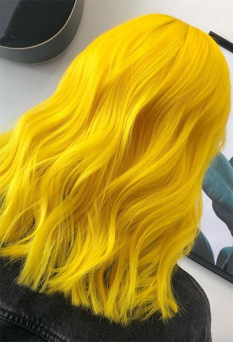 Yellow Hair Dye, Lemon Hair, Yellow Hair Color, Vivid Hair Color, Beautiful Hair Color, Hair Color Shades, Pretty Hair Color, Yellow Hair, Tone Hair