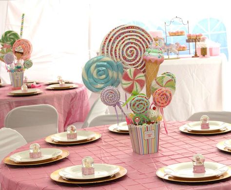 Cake Pops, Cupcakes May Birthday Cake Ideas, Candy Theme Centerpieces Diy, Sweet One Birthday Centerpieces, Pastel Circus Theme Party, Candy Theme Cupcakes, Candy Baby Shower Theme, Candyland Baby Shower Theme, Pastel Candyland Birthday Party, Pastel Carnival Theme Party