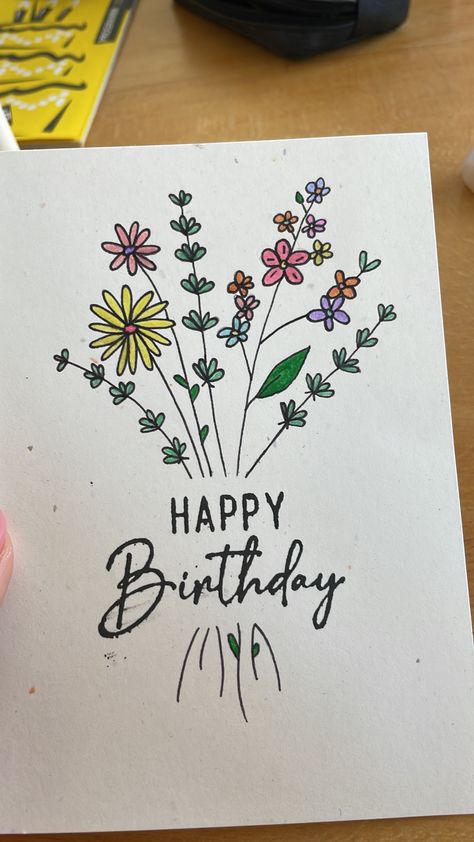 Book Birthday Cards Diy, Bday Card Drawing Ideas, Homemade Birthday Cards For Friends, Handwritten Birthday Letter, Homemade Birthday Cards For Grandma, Birthday Drawing Ideas Easy, Friend Birthday Card Ideas, Handmade Bday Cards, Birthday Card Ideas For Mom