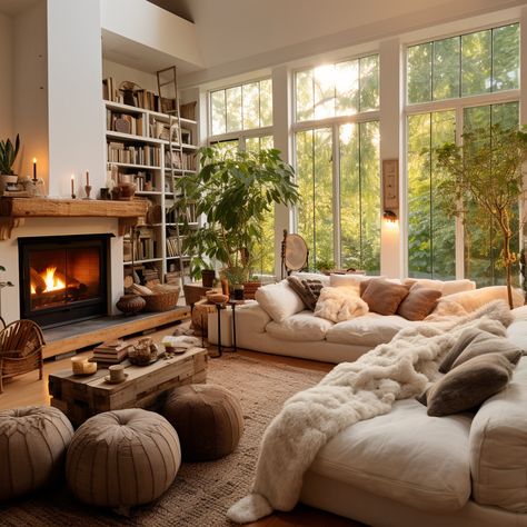 Great Room With Windows, Cozy Whimsical Living Room, Pnw Interior Design, Paper Home, Dream House Rooms, Apartment Decor Inspiration, Dream House Interior, Décor Diy, Boho Living Room