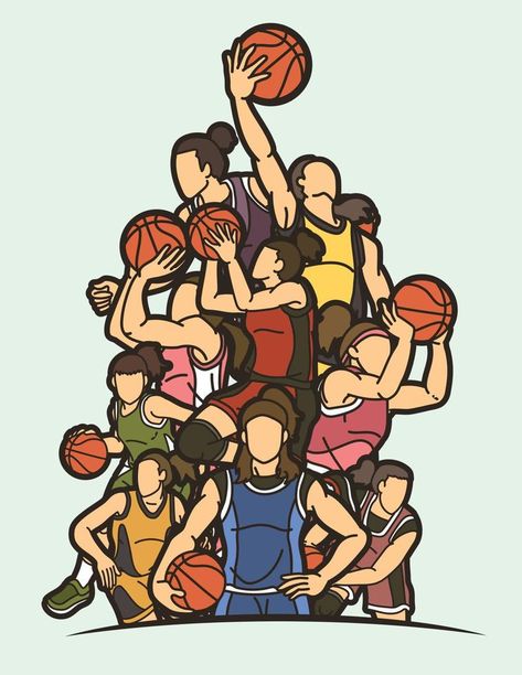 Group of Basketball Women Players Mix Action Group Sports Pictures, Aesthetic Sports Pictures, Team Sports Pictures, Locker Stickers, Basketball Women, Basketball Clipart, Basketball Aesthetic, Cheer Posters, Quilling For Beginners