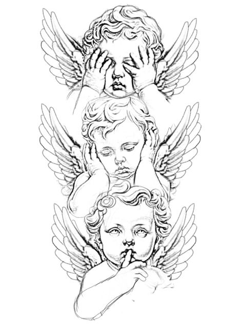 African American Angel Tattoo, Skull Tattoo Sketches For Men, Cherub Praying Tattoo, Neo Traditional Angel Tattoo, Cherub Tattoo Stencil, Baby Angles Tattoos, 3 Cherub Angel Tattoo, Baby Angel Tattoo For Men, Doves Drawing