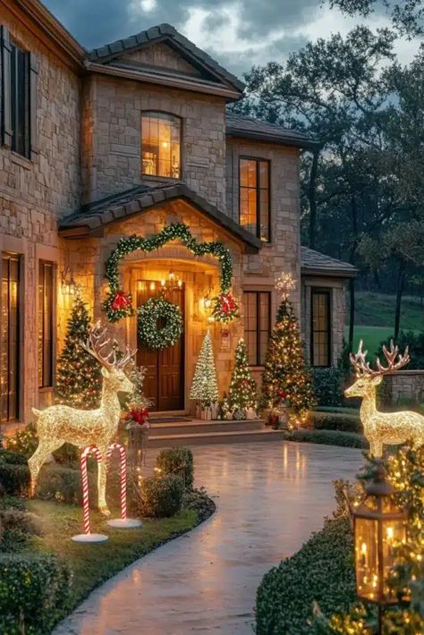 Bring the Christmas magic outdoors with my inspiring decorating ideas this season! From stylish wreaths that complement any façade to jolly snowmen and regal reindeer decorating your lawn, I have all the elements to make your home festive. Discover lighting options and designs that will illuminate your home's exterior in the most enchanting way. Let's make your outdoor space a magical wonderland that spreads cheer all season long! RealEstateSpice.com #ChristmasDecor Christmas Lights Ideas Outdoor, Christmas Outdoor Decorating Ideas, Christmas Cards Aesthetic, Christmas Tree Diy Ideas, Regal Reindeer, Outdoor Christmas Reindeer, Cozy Lighting Ideas, Exterior Christmas Decorations, Christmas Outdoor Decorating