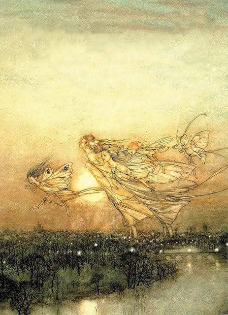 Arthur Rackham (1867 – 1939) was an English book illustrator. Twilight dreams 1913… Fairy Tale Illustrations, Fairy Illustration, Kensington Gardens, Arthur Rackham, Fairytale Illustration, Fairytale Art, Fairy Land, Fairy Art, Wassily Kandinsky