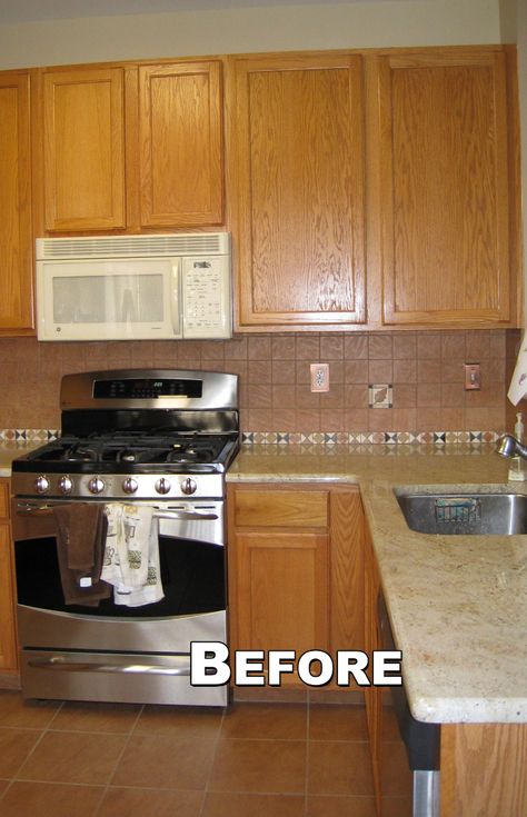 Kitchen Cabinet Transformations, Paint Brown Kitchen Cabinets, Old Kitchen Cabinet Makeover Before After, Refurbish Cabinets Kitchen, Wooden Color Kitchen Cabinets, Brown Kitchen Makeover, Change Kitchen Cabinet Color, Kitchen Cabinet Paint Before And After, Repainting Oak Kitchen Cabinets