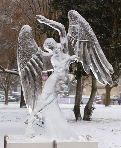 Ice Carving, On The Wings Of Love, Ice Art, I Believe In Angels, Snow Sculptures, Angels And Fairies, Ice Sculpture, Snow Art, Sand Sculptures