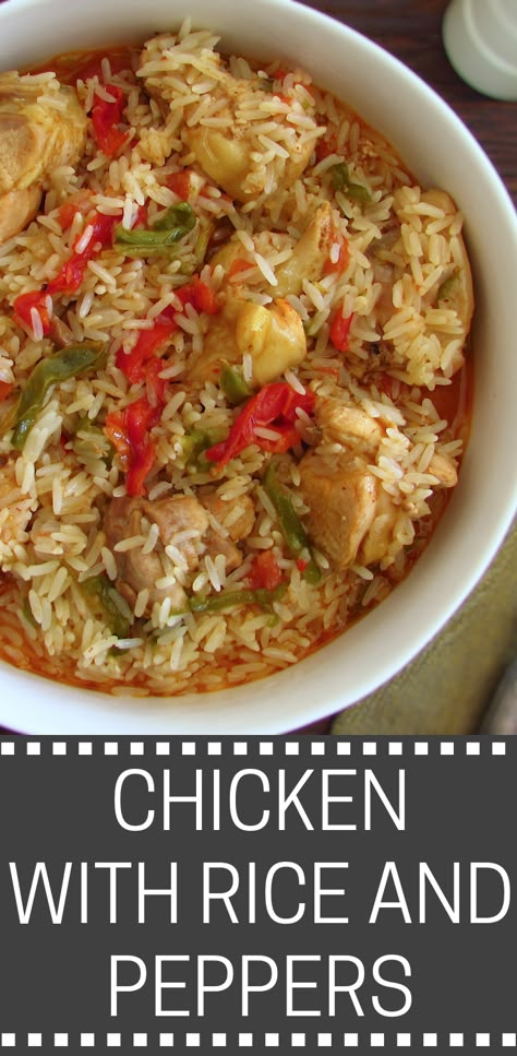 This chicken recipe with rice and peppers is a quick, colorful, nutritious and easy meal to prepare. It’s perfect to present in any occasion! Bon appetit! #recipe #chicken #rice #peppers Chicken Rice Peppers, Chicken Recipes With Rice, Chicken Recipe With Rice, Rice With Peppers, Rice And Peppers, Chicken Peppers And Onions, Stuffed Bell Peppers Chicken, Green Pepper Recipes, Recipe With Rice