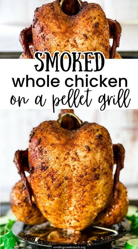 Golden-brown smoked whole chicken prepared on a pellet grill, beautifully crispy skin with tender meat, ready to be carved and served. Grilled Whole Chicken, Smoked Chicken Recipes, Smoked Whole Chicken, Whole Chicken Recipe, Pellet Smoker Recipes, Whole Chicken Recipes, Pellet Grill Recipes, Traeger Recipes, Smoked Meat Recipes