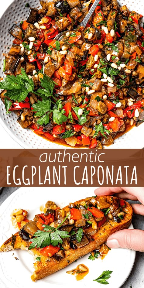 Eggplant Bruschetta Recipe, Eggplant Appetizer Recipes, Eggplant Bruschetta, Eggplant Caponata Recipe, Mediterranean Eggplant, Caponata Recipe, Italian Eggplant, Eggplant Caponata, Eggplant Recipes Easy