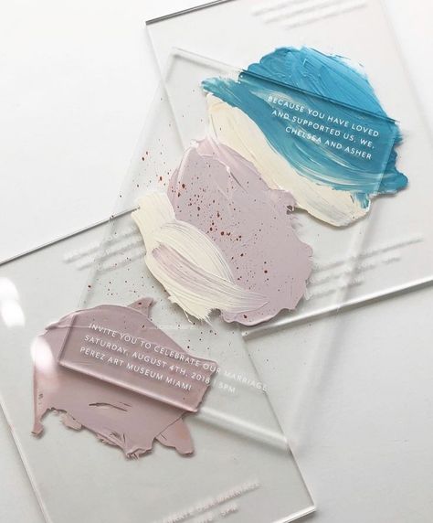 Acrylic Sheet Art, Romantic Wedding Colors, Modern Miami, Acrylic Card, Art Museum Wedding, Stationery Inspiration, Acrylic Invitations, 카드 디자인, Miami Art