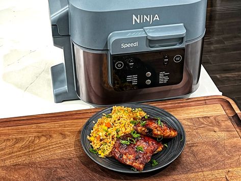 Print This Recipe Ninja Speedi Teriyaki Chicken and Fried Rice This is a perfect weeknight budget meal for the family! Teriyaki chicken and fried rice all done in about 20 minutes. The flavors on this one are out of this world! Ingredients: 4 chicken thighs. Bone in and skin on. 1 cup rice rinsed. 1 Ninja Appliance, Chicken Breast And Rice, Ninja Foodi Recipes, Ayam Teriyaki, Ninja Cooking System Recipes, Chicken Fried Rice Recipe, Cooking Frozen Chicken, Cook Rice, Ninja Recipes