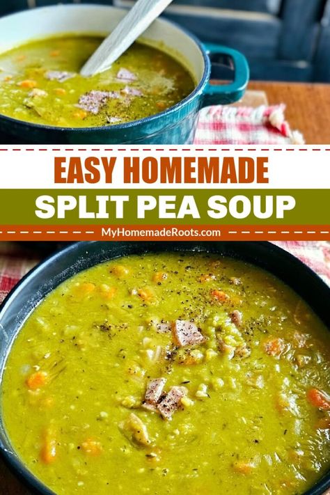 This Easy Split Pea Soup recipe is hearty, delicious, and budget-friendly. With just a handful of ingredients, you can have a steamy, homemade pot of soup on the table for dinner. Serve it with a salad or your favorite crusty bread to make it a full meal. Easy Pea Soup Recipe, Split Pea And Ham Soup Without Ham Bone, Crockpot Pea Soup With Ham, Homemade Pea Soup With Ham Bone, Isabel Price New Life Recipes, Crockpot Split Pea And Ham Soup, Split Pea And Ham Soup Crock Pot, Crockpot Pea Soup, Dutch Pea Soup Recipe