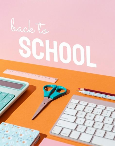 Back to school concept with keyboard Free Photo Back To School Photography Ideas, Back To School Shoots, Back To School Social Media Posts, Back To School Flatlay, Back To School Promo, Back To School Product Photography, Back To School Creative Ads, Back To School Advertising, Back To School Graphic Design