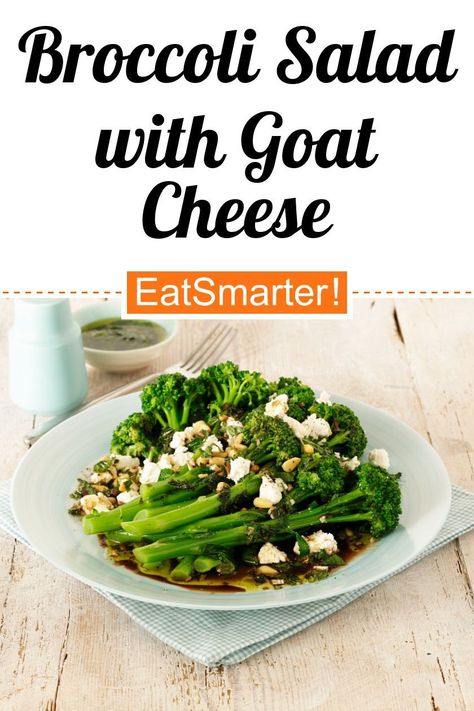 Broccoli Salad with Goat Cheese - few calories - quick recipe - simple dish - A recipe idea by EAT SMARTER | Vegetable, salad, Salad with goat cheese, Vegetable Salad, low-carb, low-carb, low-carb #floweringvegetables #recipes Salad With Goat Cheese, Goat Cheese Recipes, Healthy Delicious Recipes, Salad Salad, Goat Cheese Salad, Recipe Simple, Healthy Side, Broccoli Salad, Broccoli And Cheese