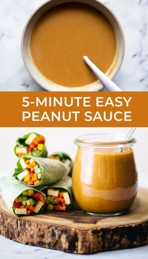 Peanut Sauce Healthy, Vegan Peanut Sauce, Spring Roll Sauce, Easy Peanut Sauce, Peanut Sauce Recipe, Peanut Dipping Sauces, Thai Peanut Sauce, Sauces And Dressings, Peanut Sauce