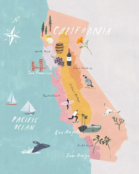 Maps Illustration Design, California Illustration, Maps Illustration, Map Illustrations, Wine Company, Travel Infographic, Illustrated Maps, Map Illustration, Posca Art