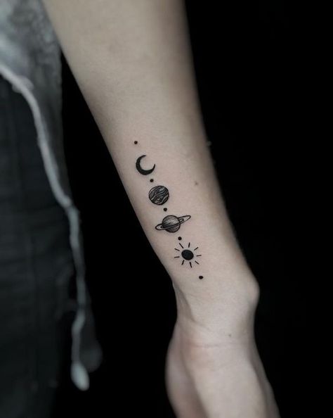 Space Tattoo For Woman, Simple Galaxy Tattoo, Small Galaxy Tattoo, Small Dainty Tattoo, 1998 Tattoo, Dainty Tattoo Ideas, Small Dainty Tattoos, Dainty Tattoo, Fear Of Commitment