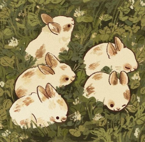 🪶🐇🍃 Cottagecore Illustration Art, Cottagecore Notion, Neutral Widgets, Cottagecore Drawing, Cottagecore Art, Bunny Drawing, Forest Illustration, Plant Art, Kawaii Art