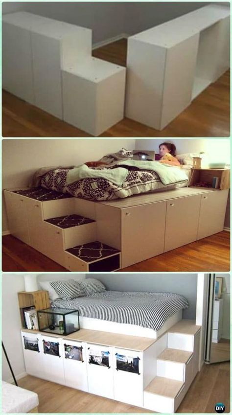 DIY SPACE SAVING BED FRAME Diy Ikea Kitchen, Ikea Kitchen Cabinet, Diy Space Saving, Pajamas Summer, Diy Platform Bed, Space Saving Beds, Bed In Closet Ideas, Diy Space, Bed Frame Design