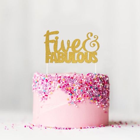 Five And Fabulous Birthday, Five And Fabulous, 5th Birthday Cake, Graduation Cake Toppers, Birthday Lunch, Luxury Cake, Fifth Birthday, Glitter Cake Topper, Celebration Cake