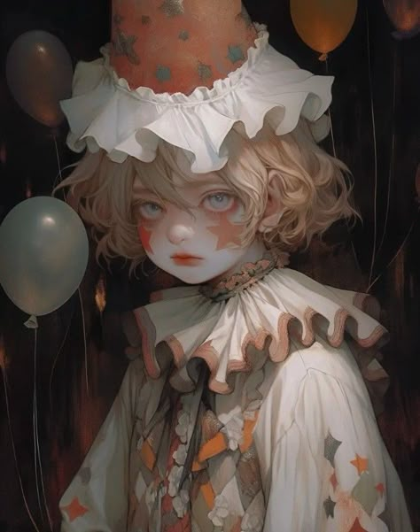 Circus Oc Art, Pierrot Clown, Pretty Artwork, Emo Art, Canvas Drawings, Anime Canvas Art, Dark Art Illustrations, Anime Canvas, Scary Art