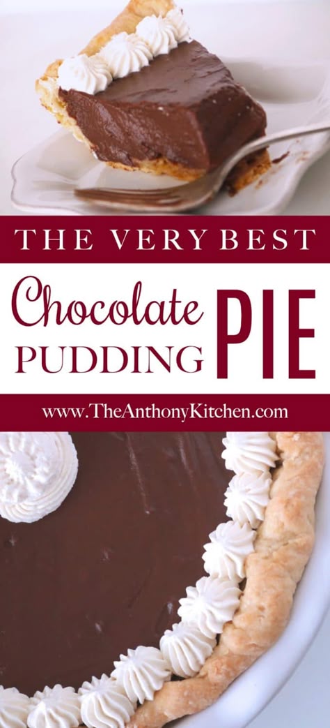 Chocolate Pudding Pie Recipe Easy, Pie With Pudding, Chocolate Pudding Pie Recipe, Thanksgiving Desserts Pie, Homemade Chocolate Pie, Pudding Pie Recipes, Chocolate Pudding Pie, Easy Chocolate Pudding, Chocolate Pie With Pudding