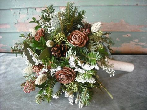 pinecone and evergreen bouquet Forest Bouquet, Winter Wedding Ideas, Winter Wonderland Wedding, Bouquet Ideas, Winter Weddings, Woodland Wedding, Forest Wedding, Flower Ideas, Wedding Florals