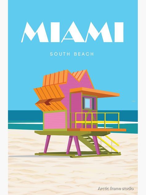 "Miami travel poster south beach vintage retro " Sticker for Sale by Arctic frame studio Retro Beach Poster, Miami Poster Design, Vernacular Typography, Miami Vice Party, Miami Poster, Photo Vintage Retro, Art Deco Miami, Estilo Kitsch, Miami Posters