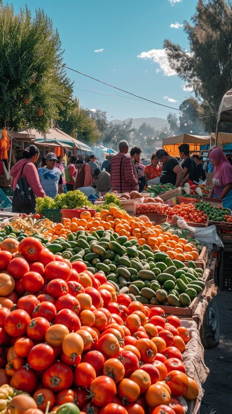 Bustling Market Scene: A vibrant local market bustling with activity, colorful produce displayed and people browsing the stalls. #market #vegetables #fruits #local #shoppers #vendors #fresh #produce #aiart #aiphoto #stockcake https://ayr.app/l/aGX3 Bad Graphic Design, Market Scene, Produce Displays, Vegetable Painting, Fruit Market, Indian Market, Etsy Promotion, Beautiful Farm, Farm Market