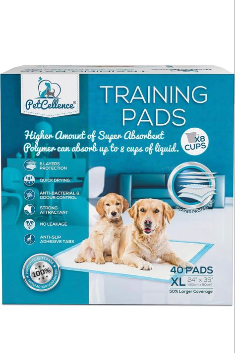 PetCellence Puppy Pads XL with Non Slip Sticky Tapes – 24" x 35" Super-Absorbent Pee Pads for Dog - Waterproof Dog Pads Extra Large with Leak-Proof Protection for Puppies (6 Layers ︶ 40 Count) Pet Training Pads, Round Dog Bed, Puppy Pads Training, Dog Pee Pads, Potty Pads, Dog Pads, Puppy Pads, Dog Pee, Amazon Favorites